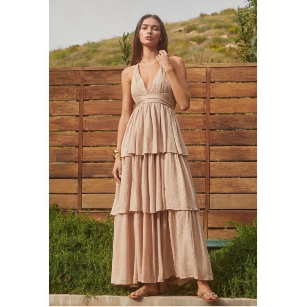 PQ Swim Oro Kristen Halter Open Tiered Maxi Dress